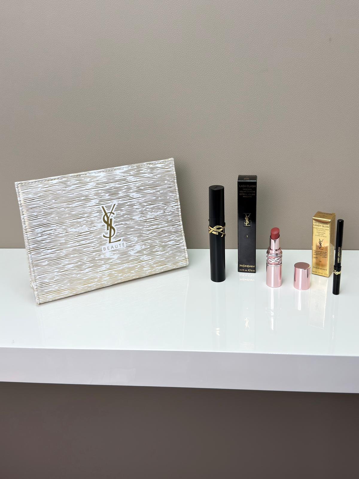 0 (6) طقم هدايا YSL بيوتي فاخر للنساء – بوكس ذهبي مع مسكارا لاش كلاش وأحمر شفاه - الصورة 1